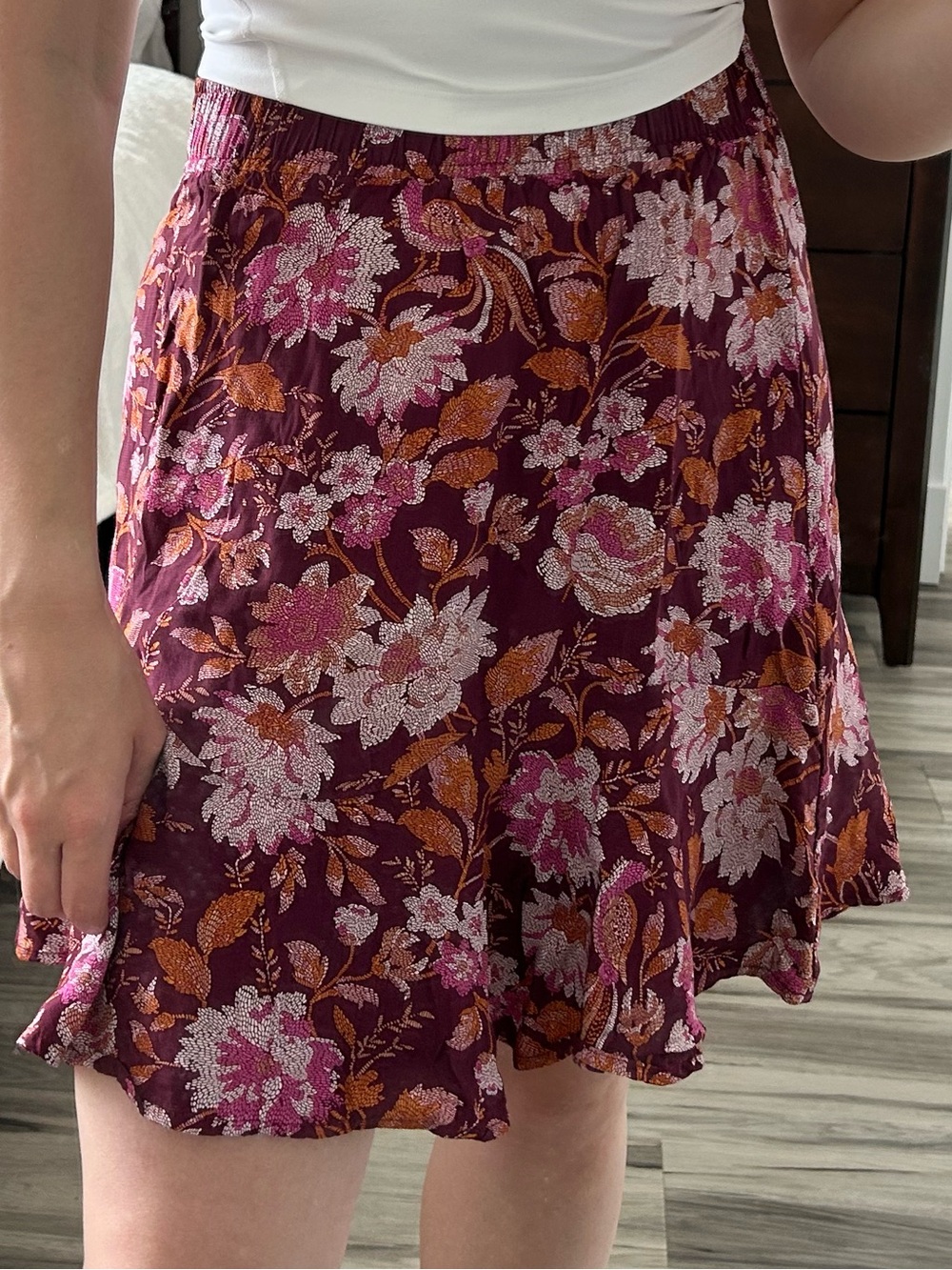 Women’s LOFT Red and Purple Tiered Skater Mini Skirt